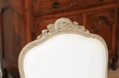 Pair of Napol on III 1850s Painted and Upholstered Armchairs with Carved Flowers - 3472784