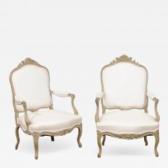 Pair of Napol on III 1850s Painted and Upholstered Armchairs with Carved Flowers - 3479199