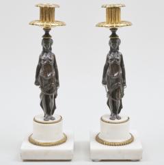 Pair of Napoleon III Gilt Patinated Bronze Marble Caryatid Candlesticks - 3987903