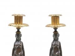 Pair of Napoleon III Gilt Patinated Bronze Marble Caryatid Candlesticks - 3987908