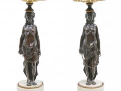 Pair of Napoleon III Gilt Patinated Bronze Marble Caryatid Candlesticks - 3987910