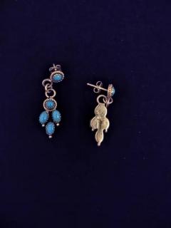 Pair of Navajo Sterling Silver and Turquoise 5 Stone Earrings - 3877771