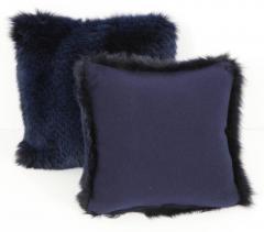Pair of Navy Fur Pillows - 803360