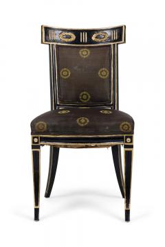 Pair of Neo Classic Black Painted and Gilt Upholstered Dining Side Chairs - 4169284