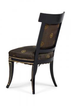 Pair of Neo Classic Black Painted and Gilt Upholstered Dining Side Chairs - 4169287