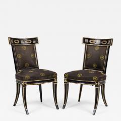 Pair of Neo Classic Black Painted and Gilt Upholstered Dining Side Chairs - 4186151
