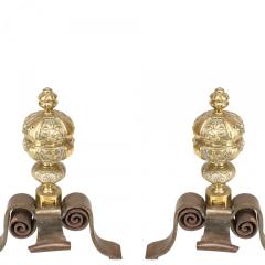 Pair of Neo Classic Large Brass Andirons - 4517564