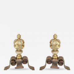 Pair of Neo Classic Large Brass Andirons - 4522246