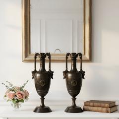 Pair of Neo Greco Bronze and Marble Urns Vases with Candlestick circa 1880 - 4416541