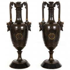 Pair of Neo Greco Bronze and Marble Urns Vases with Candlestick circa 1880 - 4416542