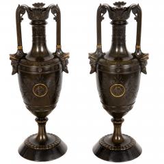 Pair of Neo Greco Bronze and Marble Urns Vases with Candlestick circa 1880 - 4416543