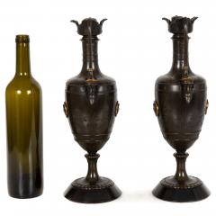 Pair of Neo Greco Bronze and Marble Urns Vases with Candlestick circa 1880 - 4416544