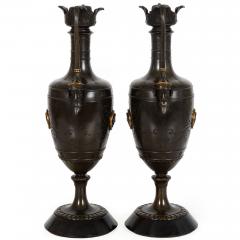 Pair of Neo Greco Bronze and Marble Urns Vases with Candlestick circa 1880 - 4416545