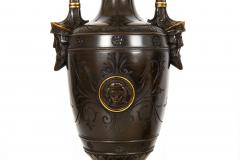 Pair of Neo Greco Bronze and Marble Urns Vases with Candlestick circa 1880 - 4416547