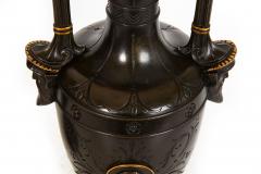 Pair of Neo Greco Bronze and Marble Urns Vases with Candlestick circa 1880 - 4416550