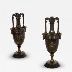 Pair of Neo Greco Bronze and Marble Urns Vases with Candlestick circa 1880 - 4419149
