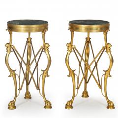 Pair of Neo Pompeian Brass and Green Marble Gueridon Side Tables - 4502373