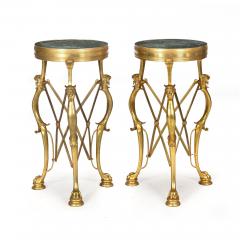 Pair of Neo Pompeian Brass and Green Marble Gueridon Side Tables - 4502374