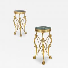 Pair of Neo Pompeian Brass and Green Marble Gueridon Side Tables - 4504295