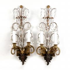 Pair of Neoclassical Bronze and Crystal Sconces - 1945345