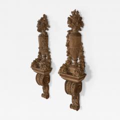 Pair of Neoclassical Carved and Painted Urns on Brackets - 3679634