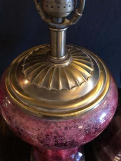 Pair of Neoclassical Cranberry Glass Decoupage Cherub Decorated Table Lamps - 1265600