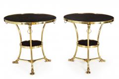 Pair of Neoclassical Fossilized Marble Brass Gueridon End Tables - 4420137
