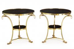 Pair of Neoclassical Fossilized Marble Brass Gueridon End Tables - 4420138