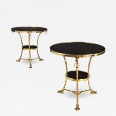 Pair of Neoclassical Fossilized Marble Brass Gueridon End Tables - 4420279