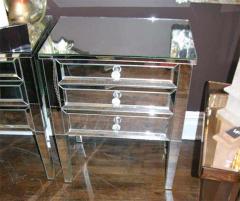 Pair of Neoclassical Modern 3 Drawer Beveled Mirrored Nightstands - 3113203