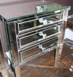 Pair of Neoclassical Modern 3 Drawer Beveled Mirrored Nightstands - 3113204