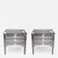 Pair of Neoclassical Modern 3 Drawer Beveled Mirrored Nightstands - 3117048