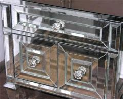 Pair of Neoclassical Modern Mirrored Cabinet Nightstands - 3096551