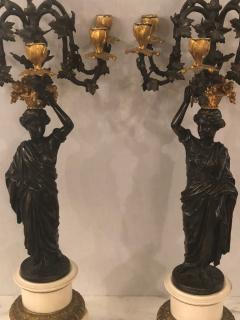 Pair of Neoclassical Style Bronze Six Arm Figural Candelabra - 2998538