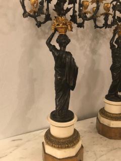 Pair of Neoclassical Style Bronze Six Arm Figural Candelabra - 2998539