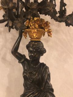 Pair of Neoclassical Style Bronze Six Arm Figural Candelabra - 2998543