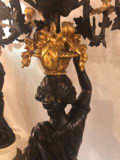 Pair of Neoclassical Style Bronze Six Arm Figural Candelabra - 2998544