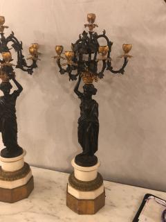 Pair of Neoclassical Style Bronze Six Arm Figural Candelabra - 2998547