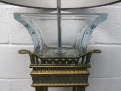 Pair of Neoclassical Style Bronze and Glass Column Lamps - 445413
