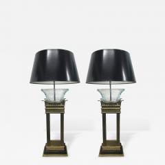 Pair of Neoclassical Style Bronze and Glass Column Lamps - 445699