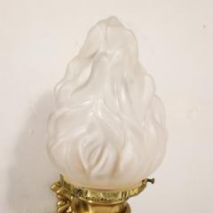 Pair of Neoclassical Torch Sconces in Frosted Glass and Antique Brass - 3645187