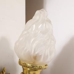 Pair of Neoclassical Torch Sconces in Frosted Glass and Antique Brass - 3645188