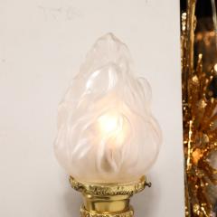 Pair of Neoclassical Torch Sconces in Frosted Glass and Antique Brass - 3645290