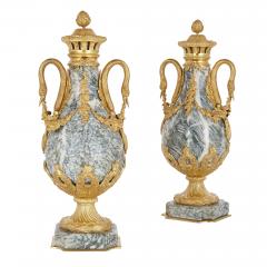 Pair of Neoclassical style gilt bronze and marble vases - 2035774