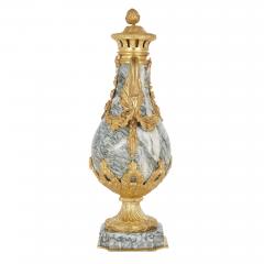 Pair of Neoclassical style gilt bronze and marble vases - 2035781