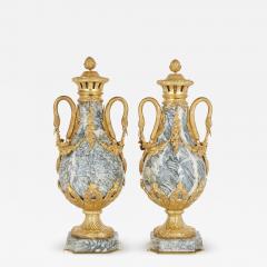 Pair of Neoclassical style gilt bronze and marble vases - 2036534