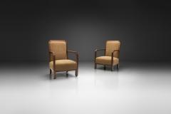 Pair of Oak Art Deco Upholstered Armchairs Europe First half of the 20th C - 4593159