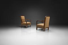 Pair of Oak Art Deco Upholstered Armchairs Europe First half of the 20th C - 4593160