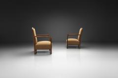 Pair of Oak Art Deco Upholstered Armchairs Europe First half of the 20th C - 4593161