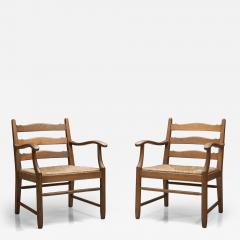 Pair of Oak Side Chairs with Rush Seats Europe 1960s - 4689710
